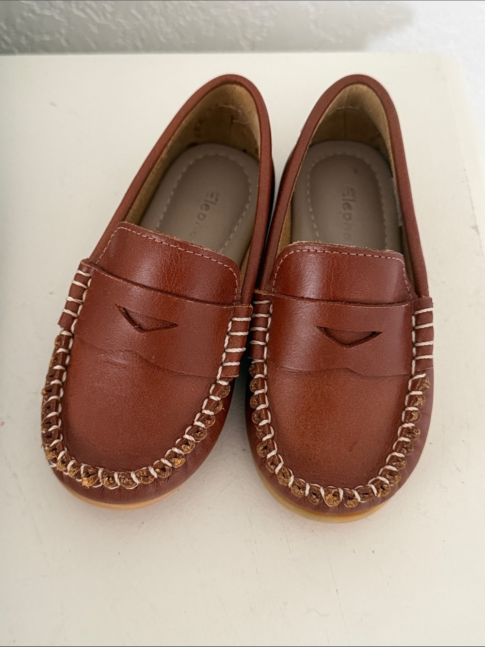 Elephantino Tan/Brown Leather Kids Moccasin Loafers